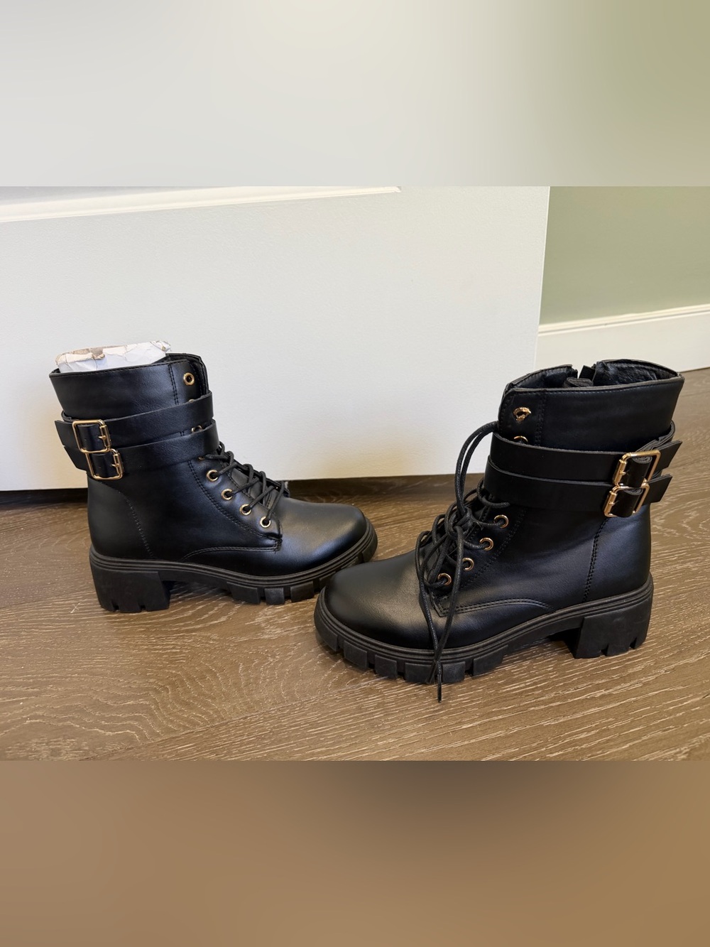 Black Combat Lace-Up Ankle Boots